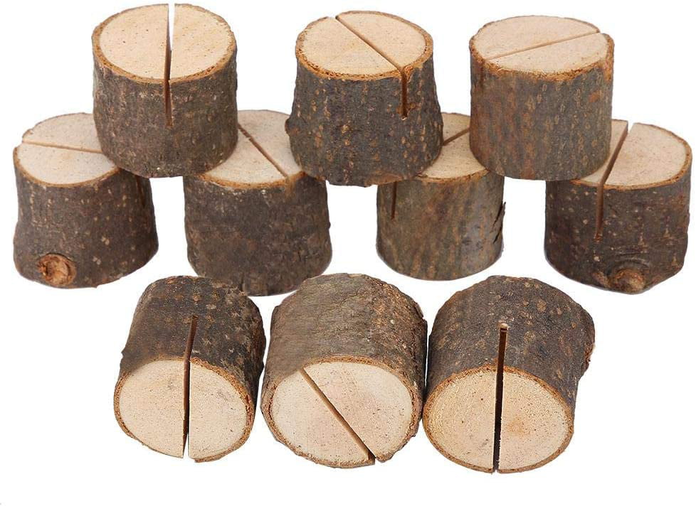 10x Wooden Stump Shape Wedding Party Reception Stand Name Place Card Holder 