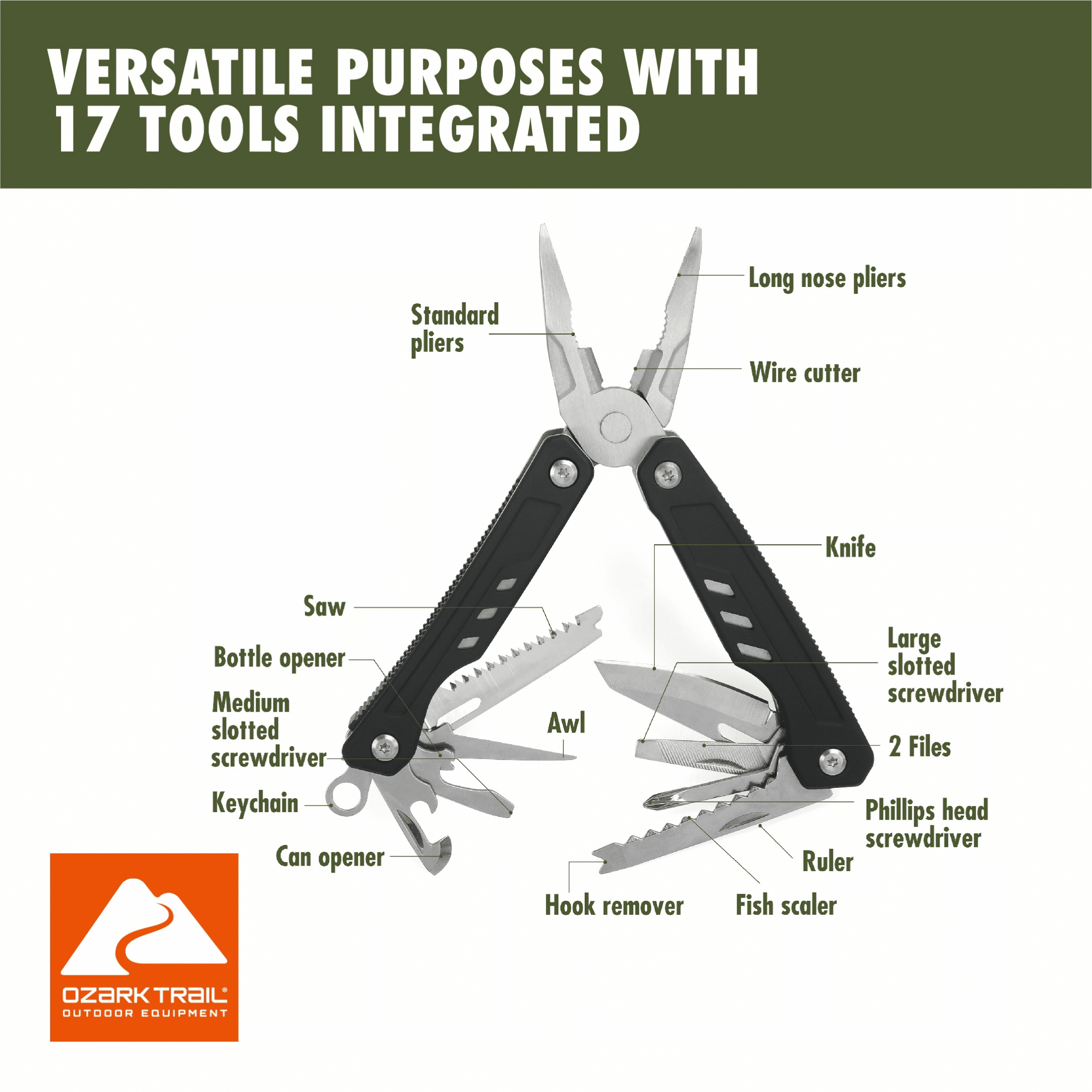 1点のみ！ダブルバインダーセット【A7】ブラック Ozark Trail 17-in-1 Multitool, Stainless Steel, Black, Model 2119