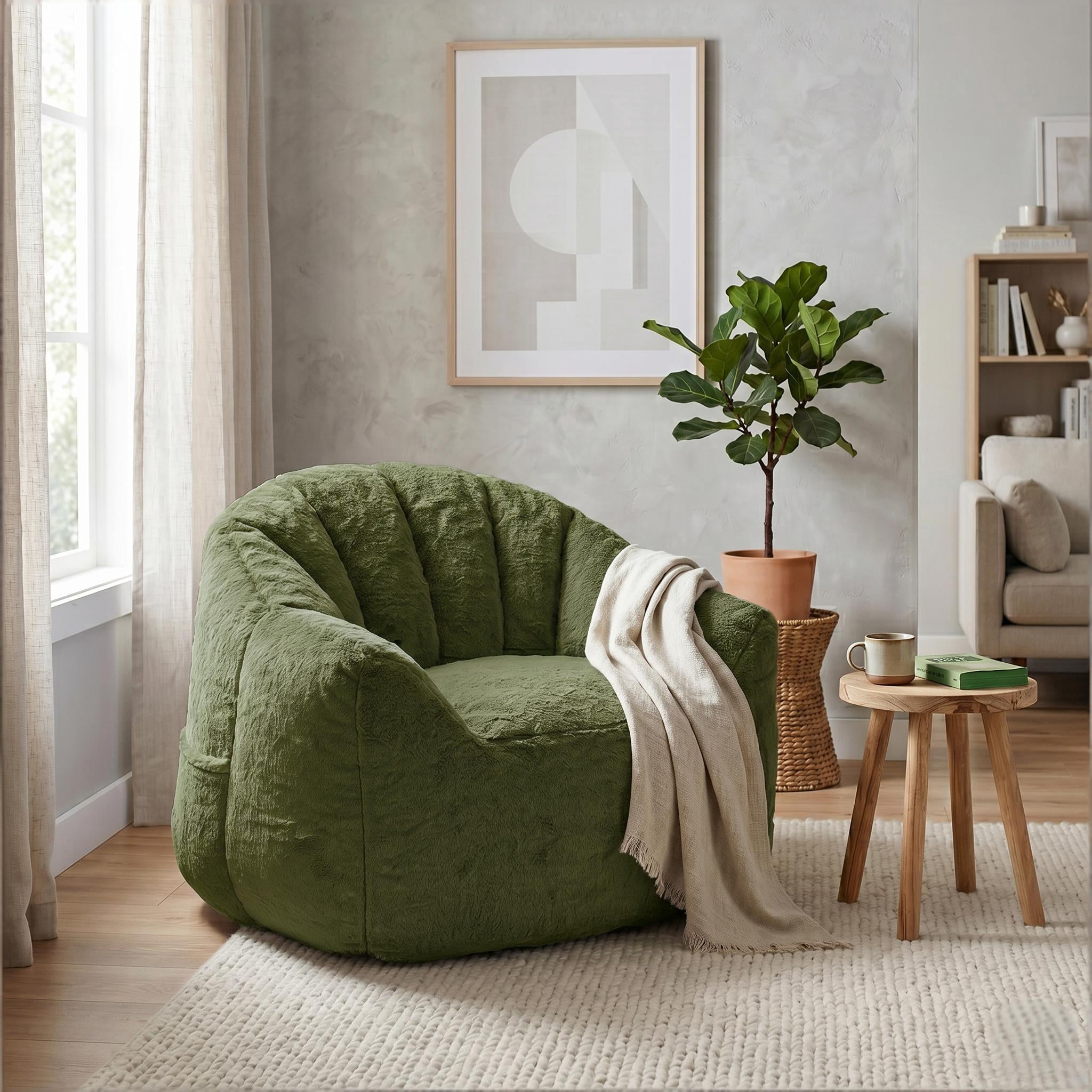 Howcool Bean Bag Chair for Adults, High-Density Foam Stuffed Armrest Lazy Sofa for Living Room Bedroom Reading