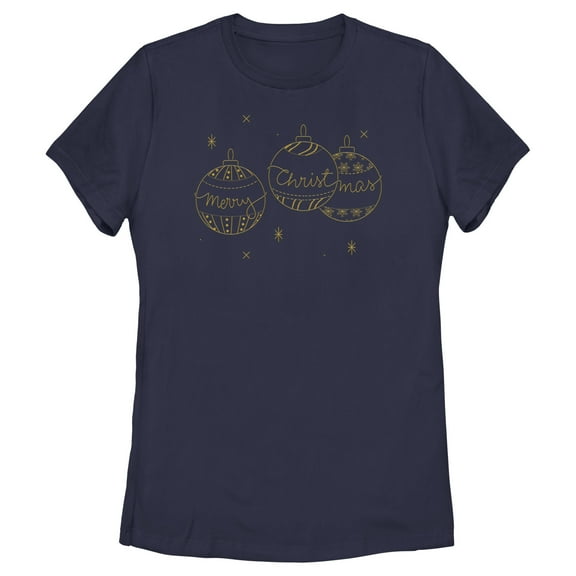Women's Lost Gods Merry Christmas Ornaments Graphic Tee Navy Blue Small
