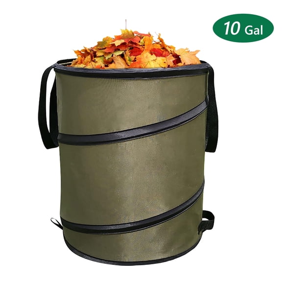 Tripumer 10 Gallon Pop up Trash Can Collapsible Garden Bag Reusable Outdoor Trash Can Waterproof Dirty Laundry Basket with Handle for Lawn Yard Garden Camping Rv-Green