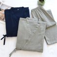 thumbnail image 3 of 2025Spring And Summer Kimono Men's Pajamas Two-piece 100% Cotton Simple Plus Size Three-quarter Sleeve Trousers Home Service Set, 3 of 5