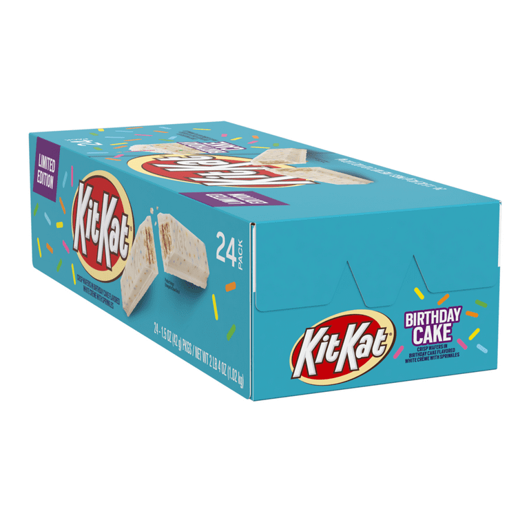 Kit Kat, Limited Edition Crisp Wafers in Birthday Cake Flavored White Crème  with Sprinkles Candy Bar Box, 1.5 Oz, 24 ct. 