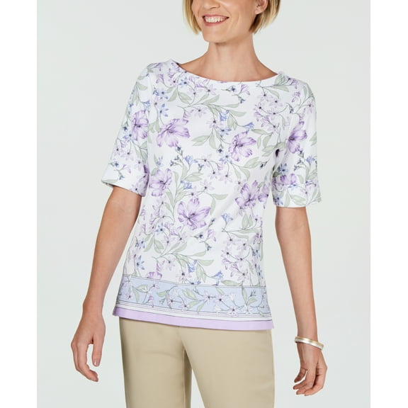 Floral-Print Boat-Neck Top Purple Bliss XS