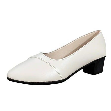 HSMQHJWE Low Heel Pump Shoes Women s Closed Toe Dressy Pump Formal Block Heeld Shoes for Party Wedding Leather Beige 8