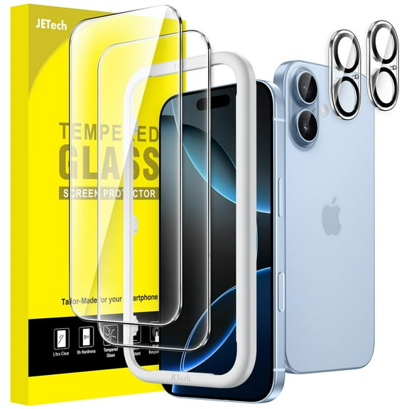 JETech Screen Protector for iPhone 17 6.3-Inch with Camera Lens Protector, Easy Installation Tool, 9H Hardness Tempered Glass Film, HD Clear, 2-Pack Each