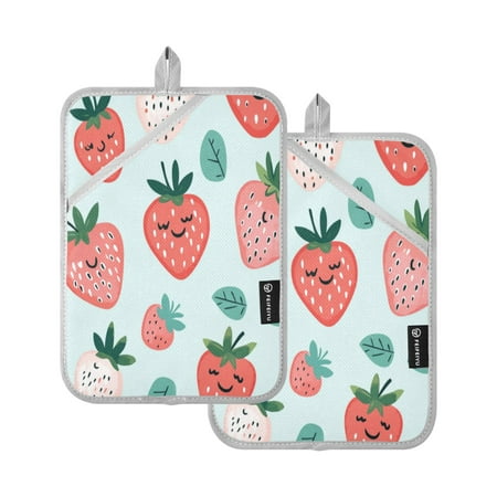 

Two Pieces Of Square Heat Insulation Pad Oven Mitts 7x9.8 Inch Oven Microwave Kitchen Cooking Baking Cartoon Smile Strawberry Seamless