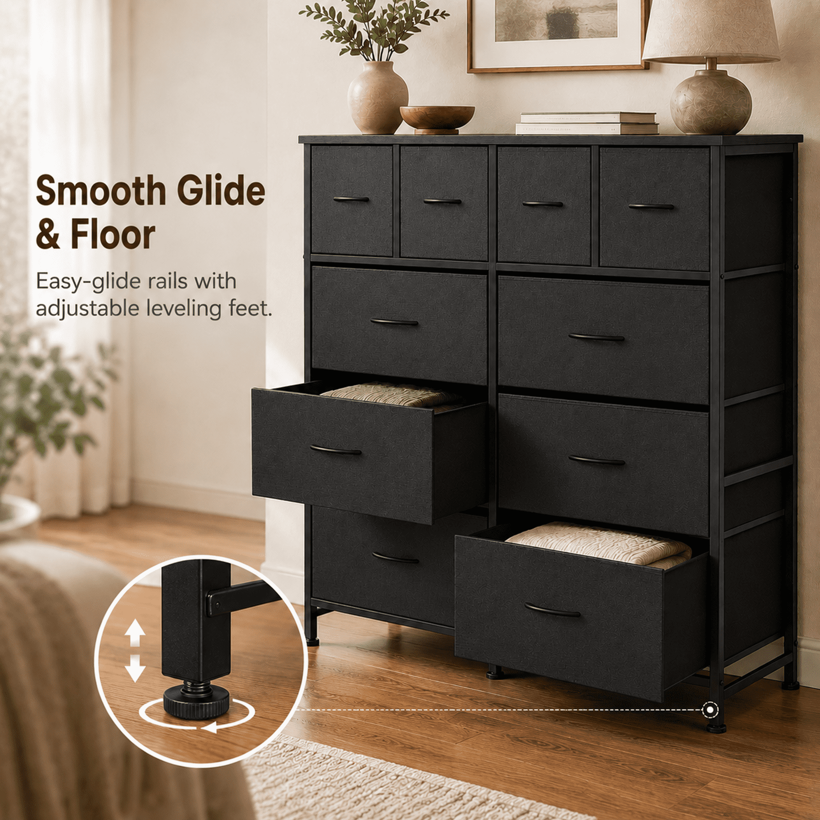 Alvantor 12-Drawer Dresser, Fabric Storage Tower for Bedroom, Hallway, Entryway, Closet, Tall Chest Organizer Unit with Fabric Bins, Steel Frame, Wood Top, Easy Pull Handle
