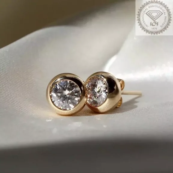 2.24CT Round Lab-Grown Diamond Stud G/VS1 IGI Certified - Solid 14k Yellow Gold