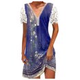 thumbnail image 1 of Cameland Robe Ample pour Femme à Col en V, Mode Décontractée, Style Élégant, Chandail à Manches Courtes, Imprimé en Dentelle, 1 of 7
