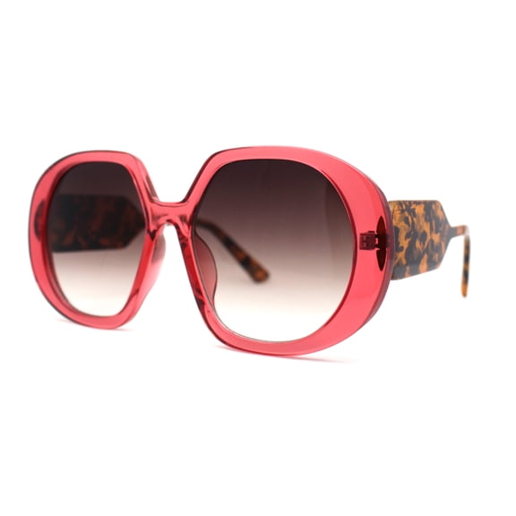 Womens Minimally Mod Simple Plastic Large Round Fashion Sunglasses Pink Tortoise Smoke