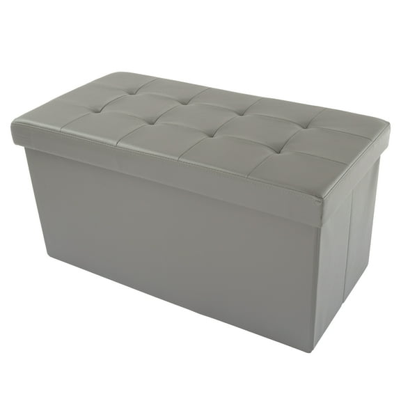 Lavish Home 30-inch Faux Leather Folding Storage Ottoman with Padded Lid (Gray)
