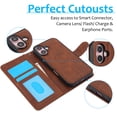 thumbnail image 3 of Wallet Case for iPhone 16, 2 In 1 PU Leather Flip Phone Case with Detachable Magnetic TPU Inner, Kickstand Phone Cover with Card Slots & Wrist Strap for iPhone 16, Brown, 3 of 6