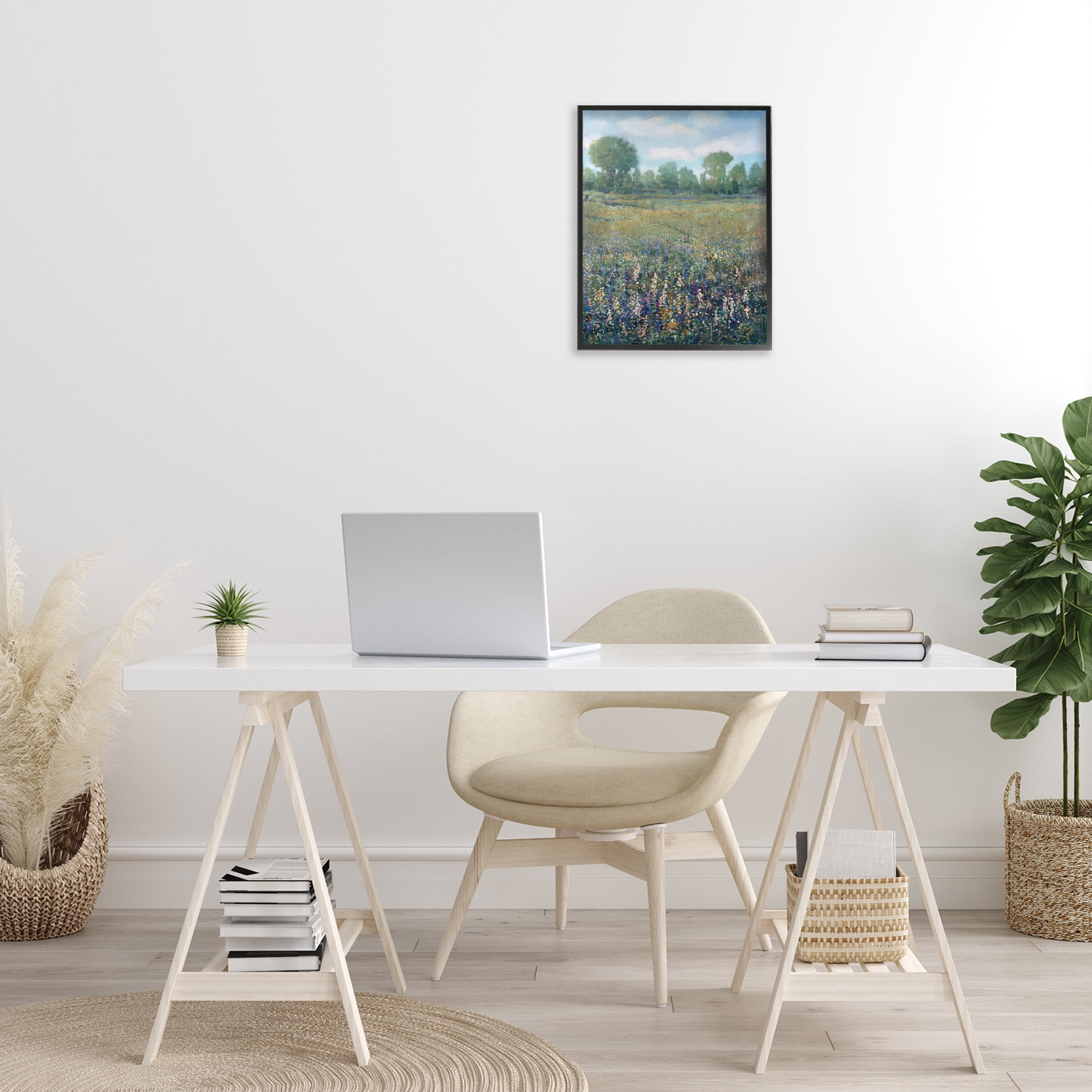 Stupell Industries Lilac & Wildflower Fields Landscape Painting Black Framed Art Print Wall Art, 16 x 20