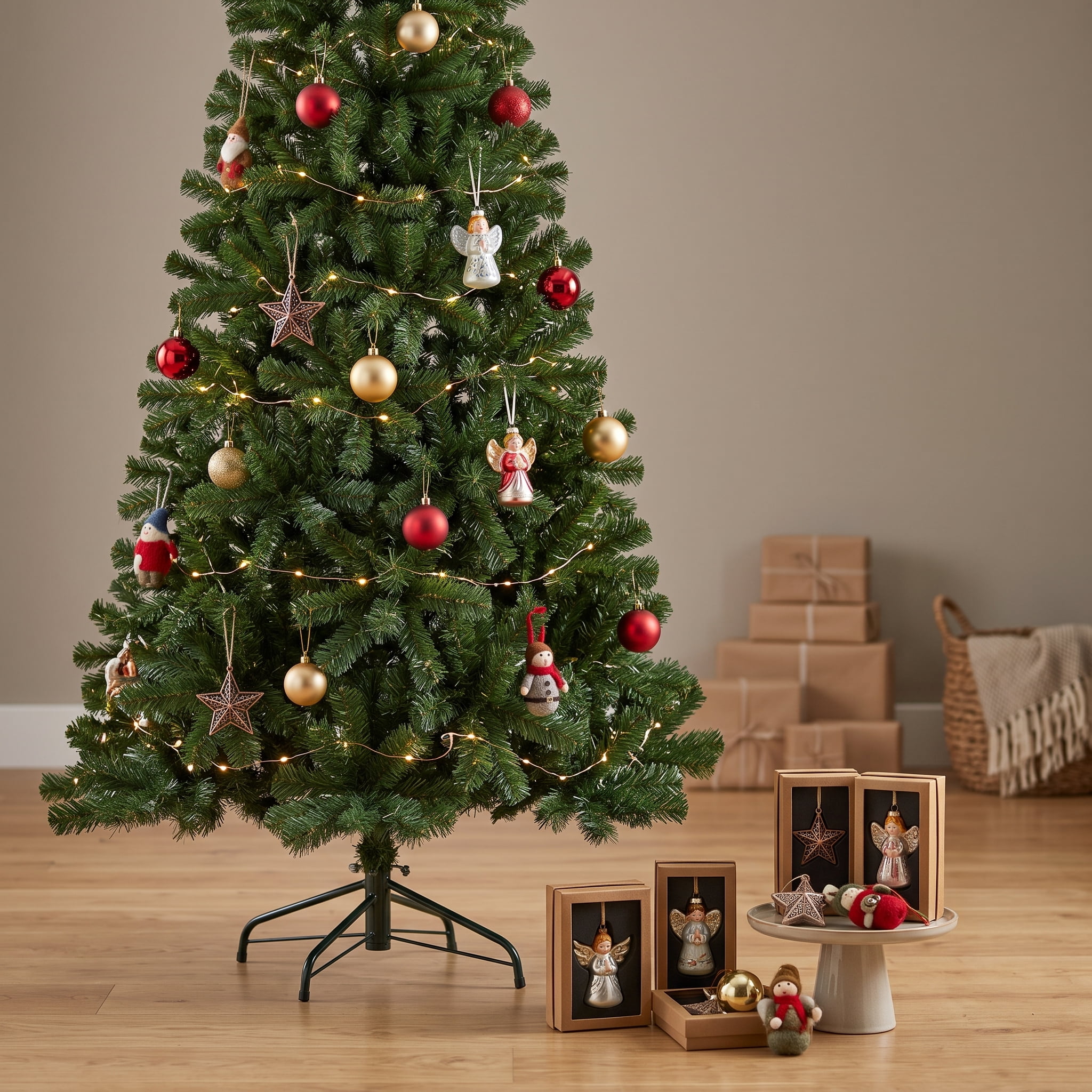 8FT Unlit Artificial Christmas Tree, Green Xmas Tree with 1136 Tips and Folding Metal Stand, for Indoor Holiday Decoration