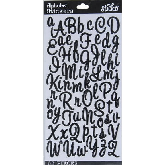Sticko Solid Small Black Alphabet Sweetheart Script Vinyl Stickers