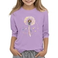thumbnail image 2 of Drmagiyhm Light Purple Girls 3/4 Sleeve Shirts Size 10-12 Cute Crewneck Shirts Floral Print T Shirt Casual Trendy Little Girl Fall Winter Tops 7-8 Years, 2 of 5