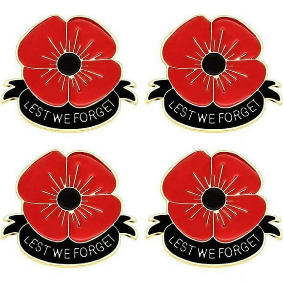 Luniquz 4 PC Women Poppy Brooches Red Flower Lapel Pins Girls Breastpin Remembrance Memorial Veterans Day Gift Lest We Forget