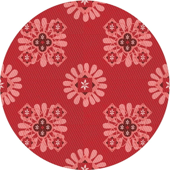 Ahgly Company Indoor Round Patterned Valentine Red Area Rugs, 8' Round