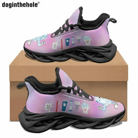 

Doginthehole Summer Casual Shoes for Women Outdoor Sneakers Fashion Trend New Love Tooth Print Running Shoes Lace Up Sports Shoe