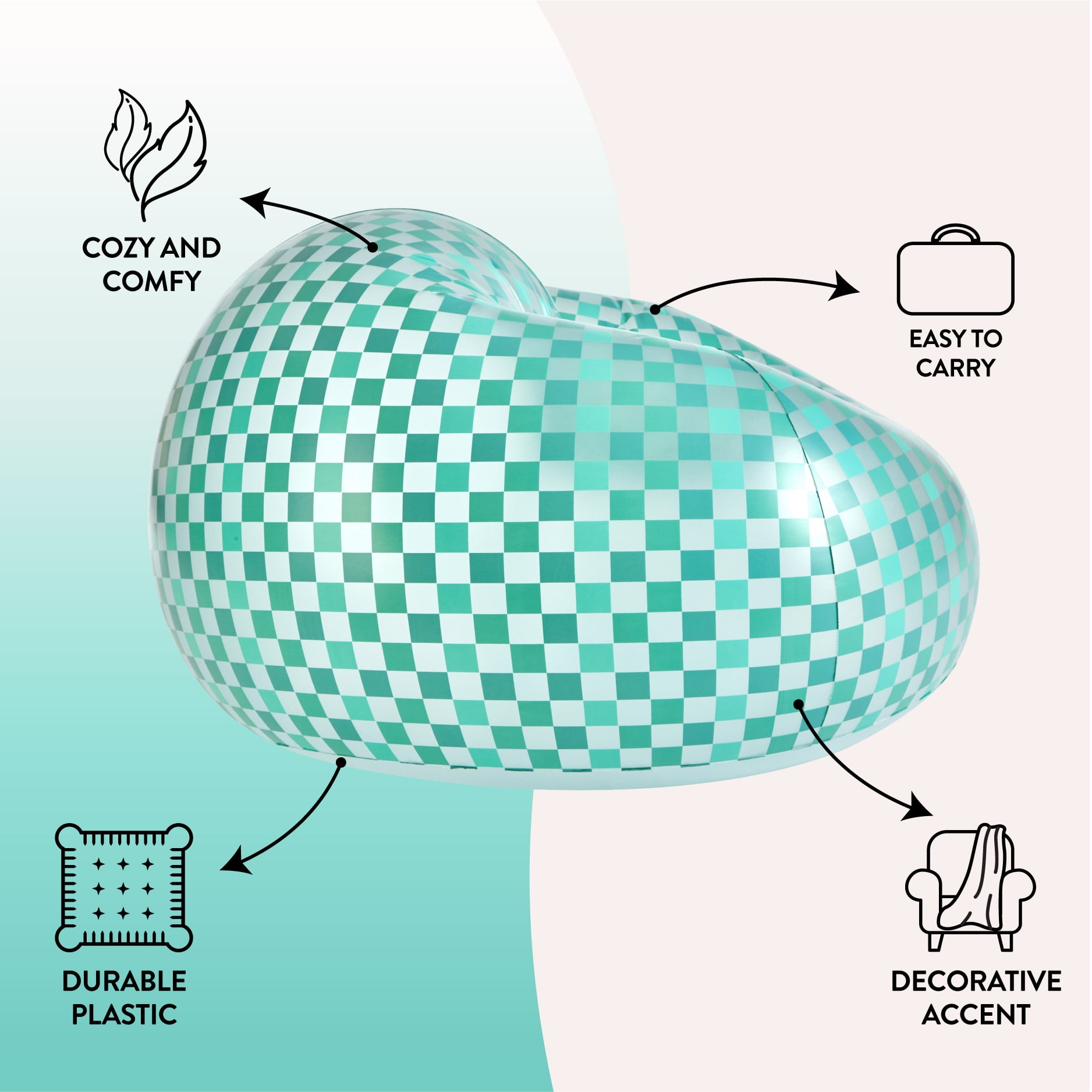 Urban Shop Inflatable Chair, Teal/White, Teen and Adults