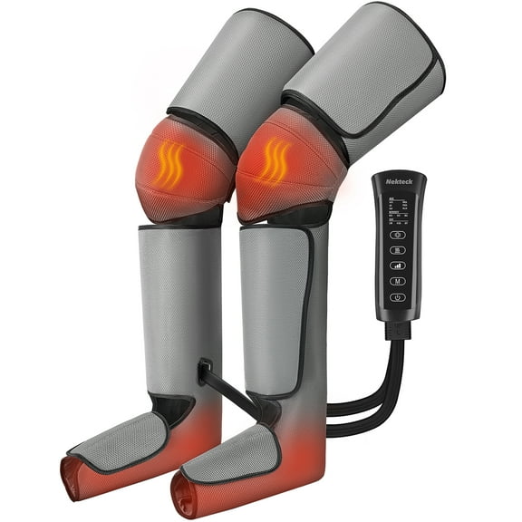 Nekteck Leg Massager for Circulation and Pain Relief, Air Compression Foot Calf Thigh Massager with 2 Heat and 3 Vibration Functions, 6 Modes 3 Intensities, Help for Muscles Relaxation