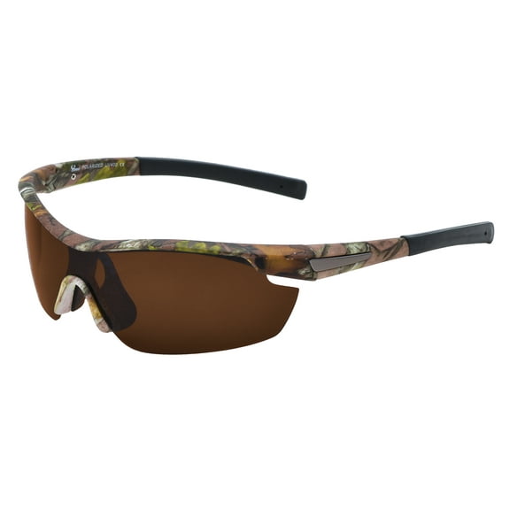 Hornz Brown Forest Camouflage Polarized Sunglasses for Men Wrap Around Sport Frame & Free Matching Microfiber Pouch - Brown Camo Frame - Amber Lens