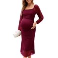 thumbnail image 1 of Vestido de maternidad AISWI de malla fruncida, manga larga, color burdeos, 1 of 6