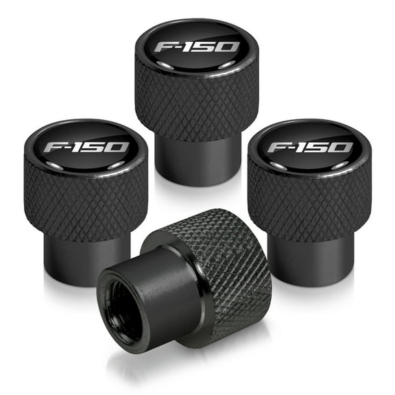 Ford F-150 in Black on Black Aluminum Tire Valve Stem Caps