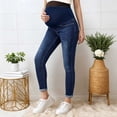 thumbnail image 4 of YUANxueke Women's Maternity Jeans Stretch Over Belly Slim Fit Pants Casual Pregnancy Denim Pants with Pockets,Dark Blue,L, 4 of 8