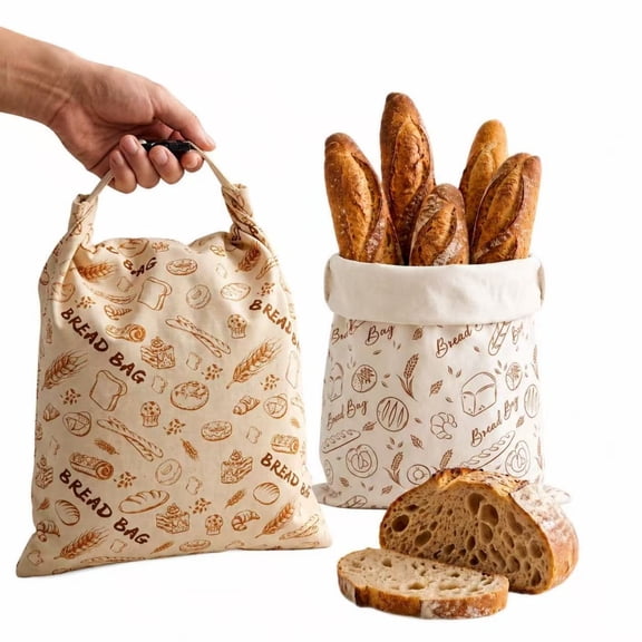 Finew 2 Pack Beeswax Bread Bags for Homemade Sourdough, Reusable Bread Storage Bag 17x13 Inch, Pure Cotton with Natural Beeswax Coating, Keeps Baguette, Toast & Artisan Bread Fresh Longer