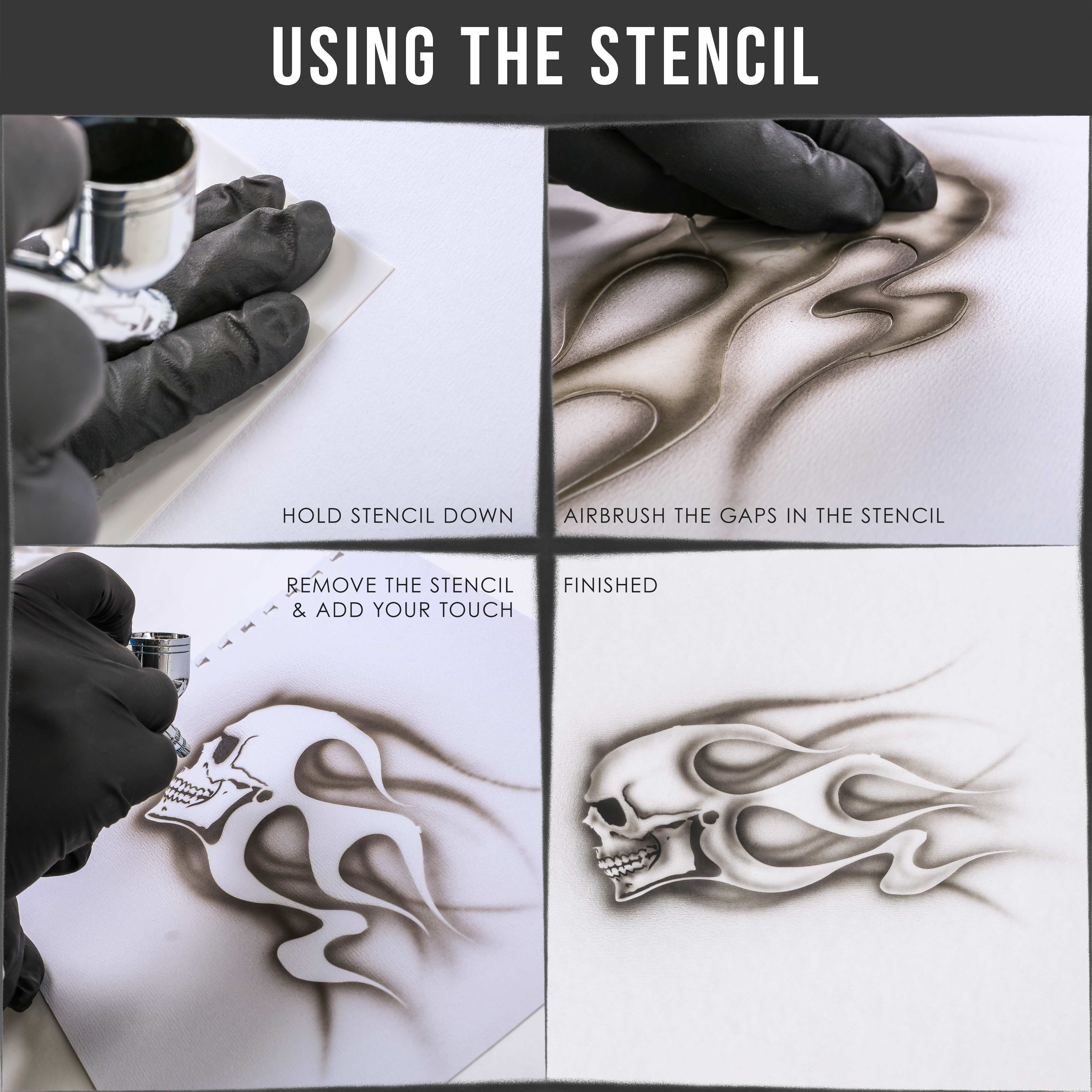 Custom Shop Airbrush Triple Skull Pile Stencil Set (Skull Design in 3 Scale  Sizes) - Laser Cut Reusable Templates 