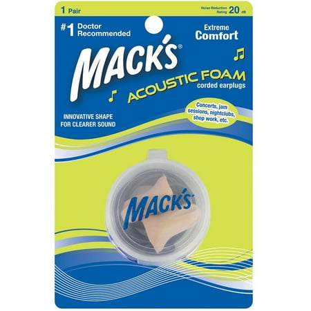 

Mack’s Acoustic Foam Earplugs 1 Pair Corded with Travel Case – Soft Comfortable Ear Plugs for Concerts Jam Sessions Nightclubs and Loud Events