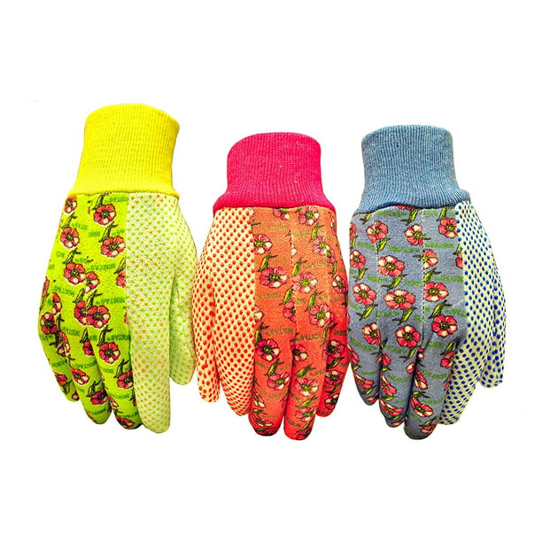 G & F 1852-3 Women Soft Jersey Garden Gloves, Women Work Gloves, 3-Pairs  Green/Pink/Blue per Pack