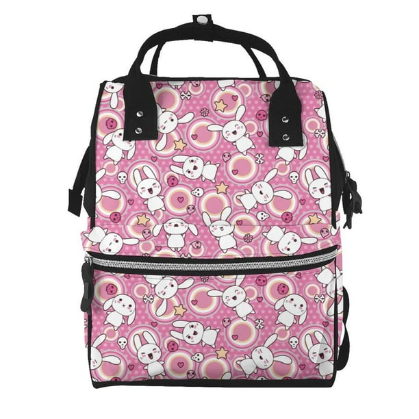 Fotbe Cute Rabbit Mochila Maternidad - Lona de Sarga Impermeable, Mochila de Pañales de Gran Capacidad con Múltiples Bolsillos y Correas Ajustables