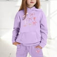thumbnail image 2 of Gaexia Girls Letter Print Hoodie and Jogger Pants Set Casual Two Piece Outfit for Everyday Winter Wear Comfortable Lined Tracksuit with Pockets,Purple,8-9 Years, 2 of 4