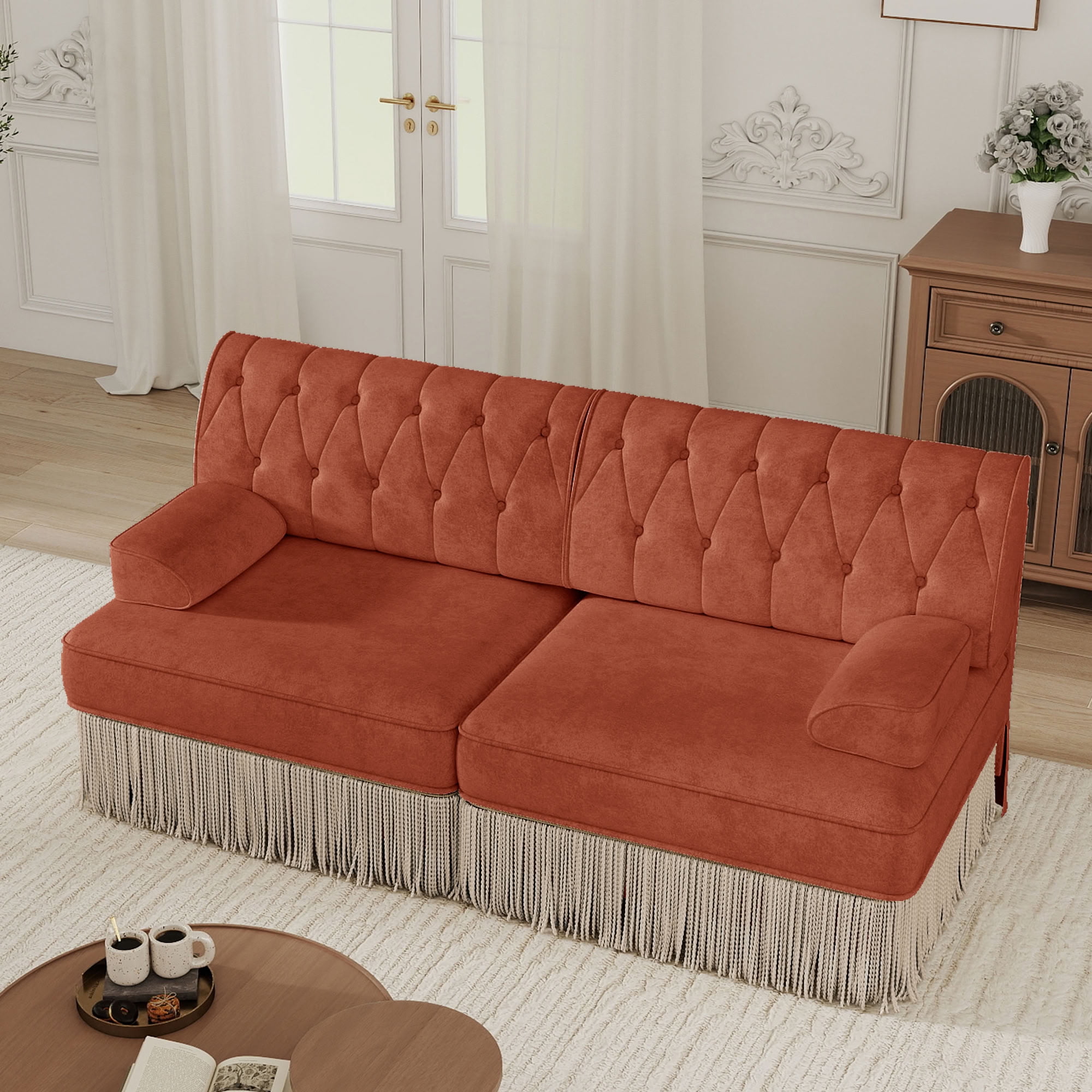 MAYEERTY Chesterfield Loveseat Sofa, 2-Seater Modular Couch with Tassel, Free Combination for Living Room Bedroom Rest Area