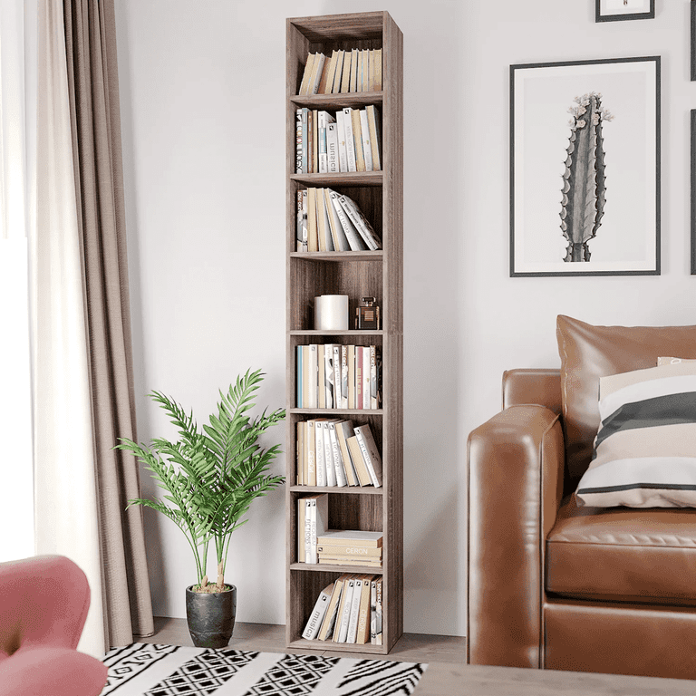 Homfa Dark Oak Slim Storage Cabinet, 8-Tier Tower Bookshelf