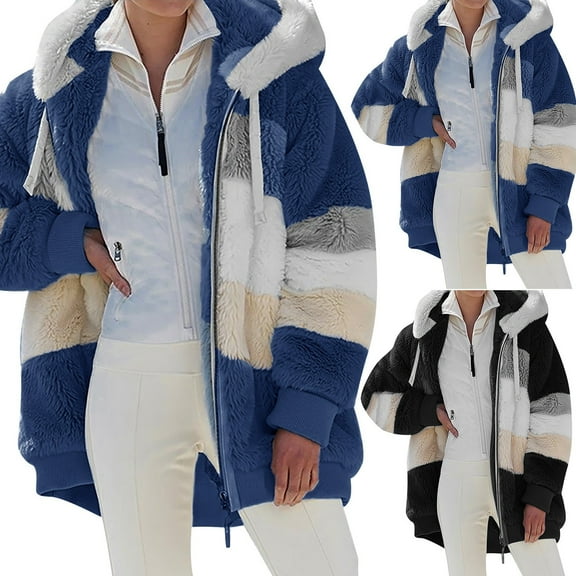 Dazajoo Women Oversized Sherpa Hoodie Fuzzy Fleece Jacket Zip Up Long Sleeve Winter Coats with Pockets,Black,L