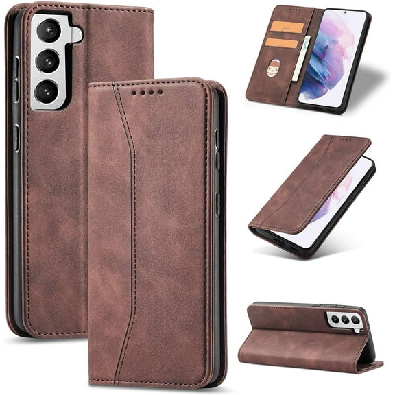 Wallet Case for Samsung Galaxy S21 5G, Premium PU Leather Case Vintage Matte Flip Cover [Card Slots] [Magnetic Closure] Stand Function Folio Shockproof Protector for Galaxy S21 5G - Coffee