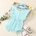 thumbnail image 3 of FRSASU Toddler Girl Solid Color Jumpsuit Ruffled Bodysuit + Infant Headband, 3 of 9