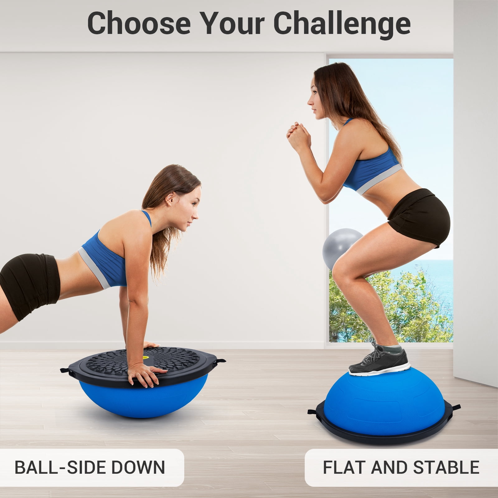 Accreate 25 Inch Half Balance Ball Trainer, Heavy Duty 1600 Lbs Capacity Stability Ball With Nonslip Base, Inflatable Design, 2 Resistance Bands, Pump, And Extra Ball For Home Fitness