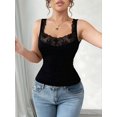 thumbnail image 6 of Women'S V Neck Floral Lace Trim Fitted Cropped Tank Top Black XXL, 6 of 8