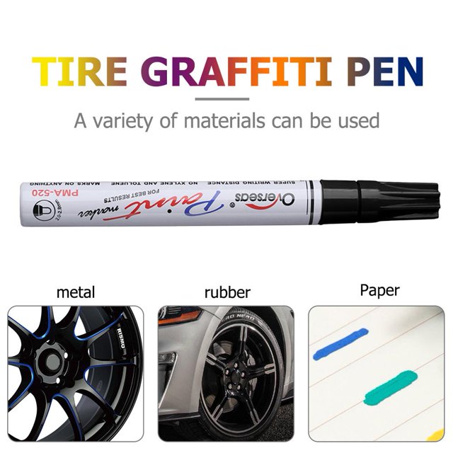 Rotulador de pintura permanente resistente al agua para neumáticos de coche, bolígrafo de grafiti (negro)