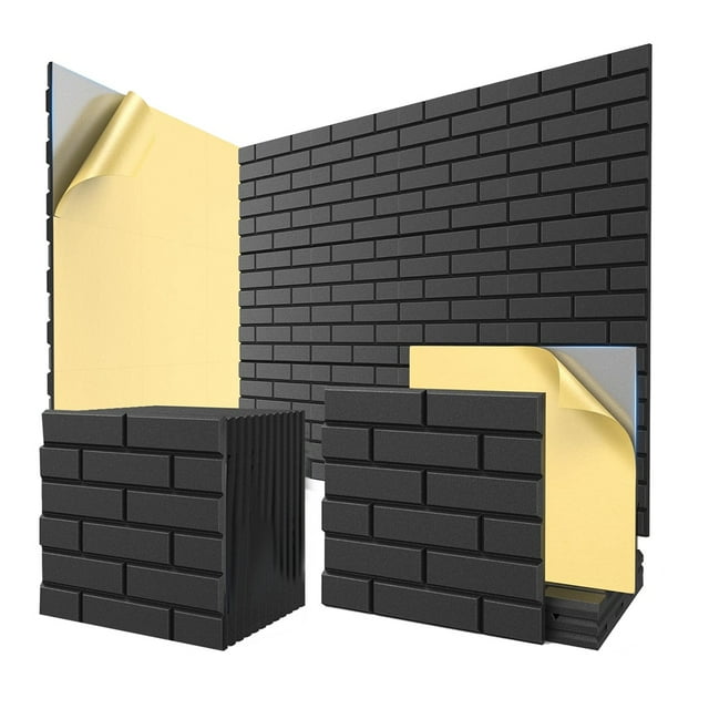Paquete de 12 Paneles Acústicos con Autoadhesivo, Paneles de Pared Insonorizados de 12 X 12 X 0,4 Pulgadas para Decoración de Estudio de Hogar y Oficina, Color Negro