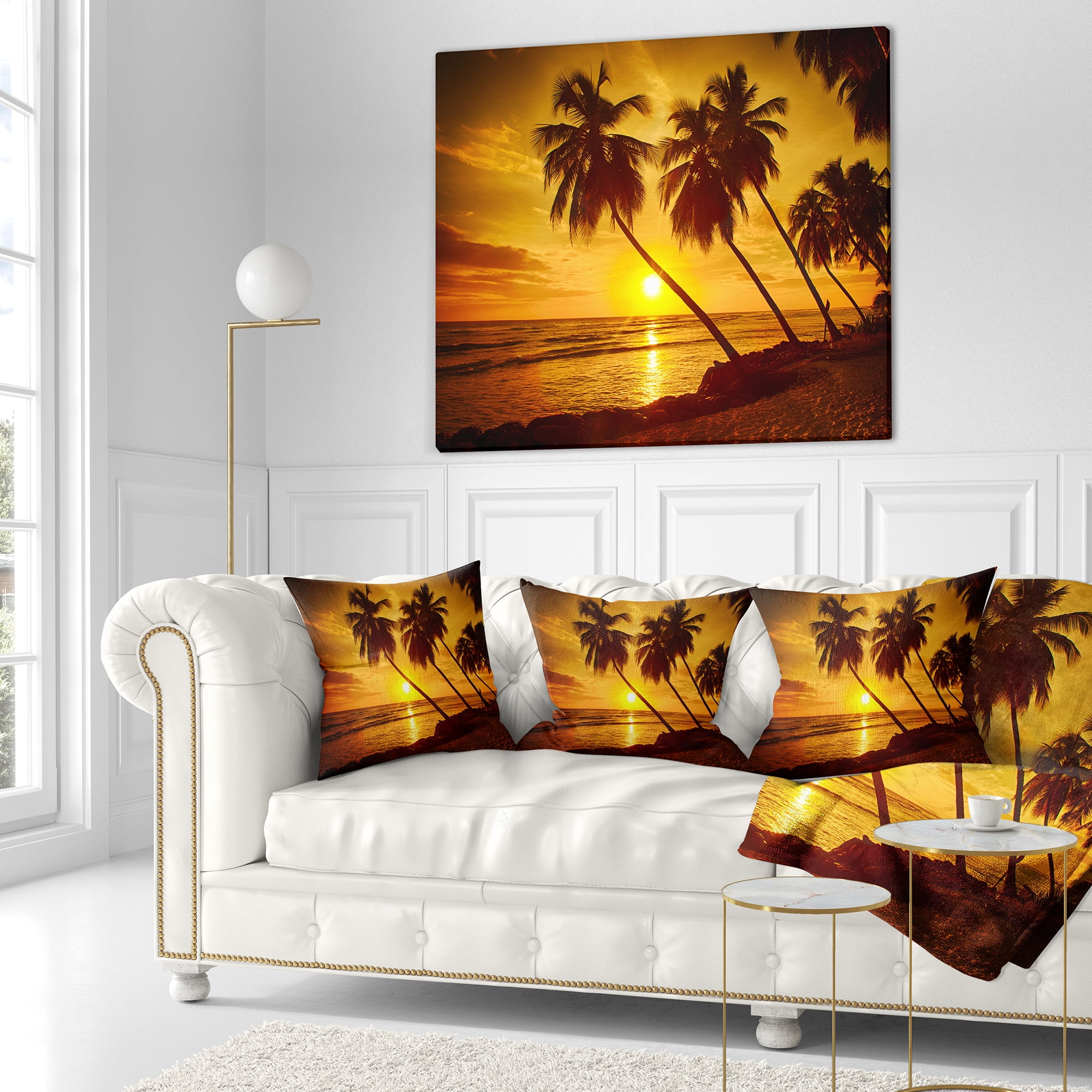 Designart Beach Sunset in Island Barbados - Modern Seascape Throw Pillow - 16x16