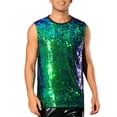 thumbnail image 1 of Camiseta sin mangas Inspire Chic para hombre, cuello redondo, con brillo disco metálico, talla 2XL, verde, 1 of 4