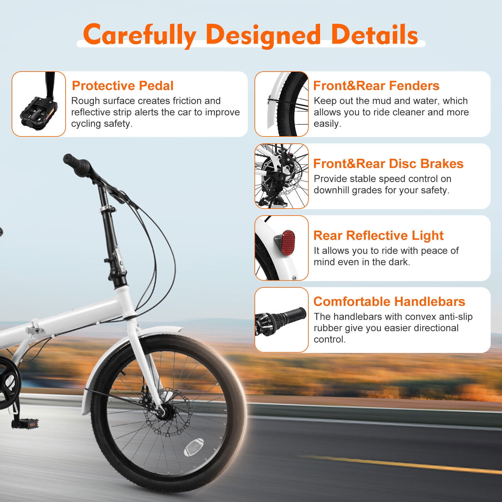 20-Inch Folding Mountain Bike with 7-Speed Gears, Front & Rear Disc Brakes, High Carbon Steel Frame, Adjustable Seat & Handlebars, Lightweight Commuter Bicycle