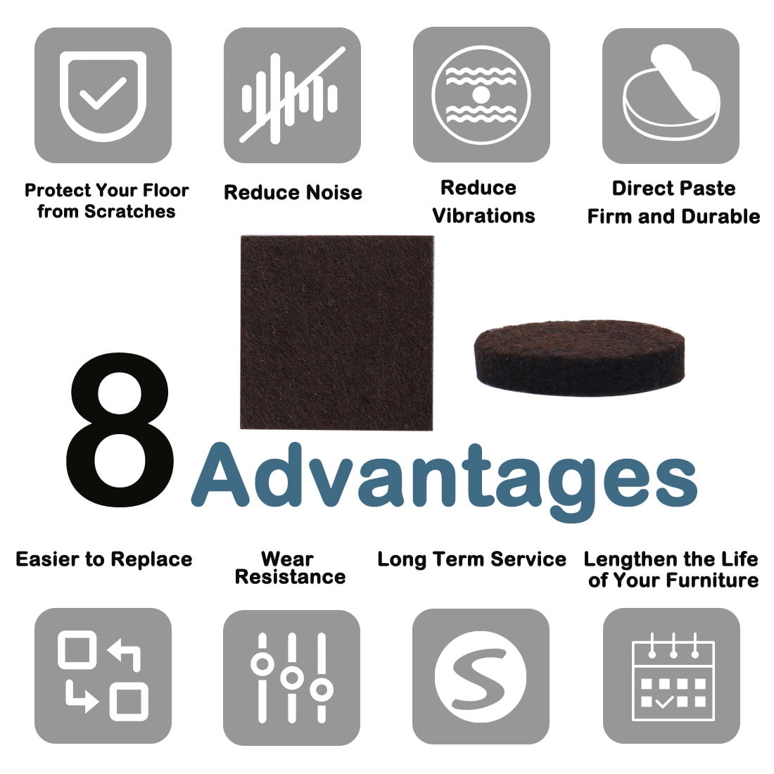 Unique Bargains 40Pcs Felt Furniture Pads Square Floor Protector for Chair Legs