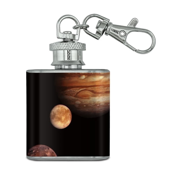 Planet Jupiter With Io Europa Ganymede and Callisto Moons Space Stainless Steel 1oz Mini Flask Key Chain
